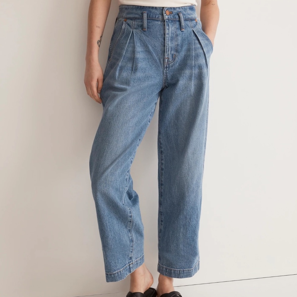 Madewell Perfect Vintage Wide-Leg Crop Jean Birchford Wash: Pleated Edition 28